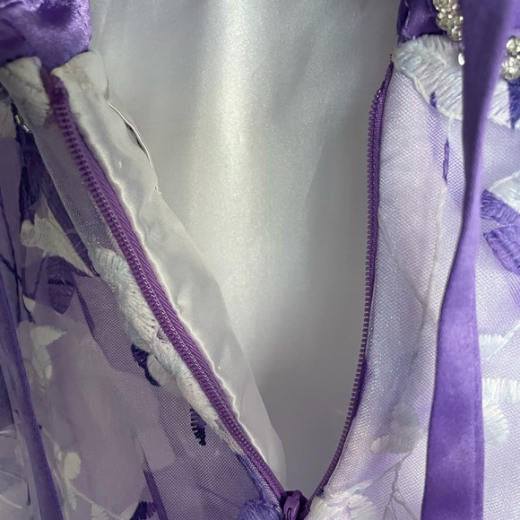 Prom pageant Splash Purple Floral Strapless Dress gown sz 8 back drawstrings - Picture 9 of 13